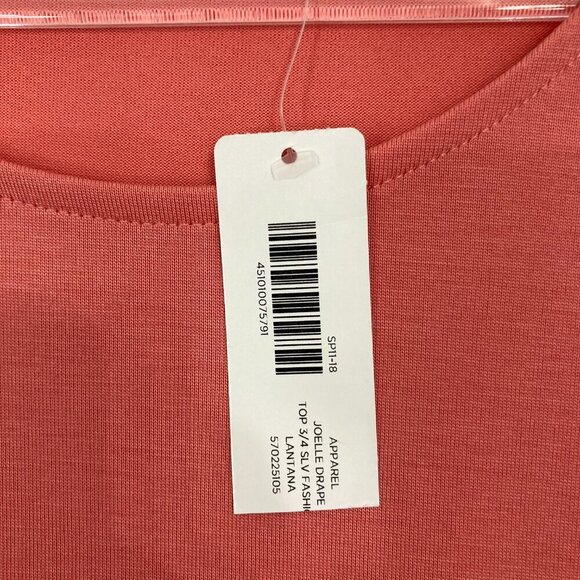 New Chico's Pink Salmon Round Neck Stretch Rolled Tab Pullover Blouse Large/2 - Picture 3 of 10